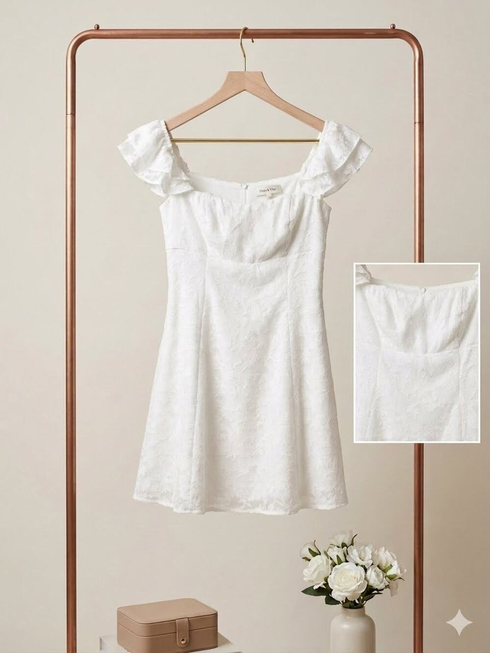 Wild Fable White Floral Lace Mini Dress Off Shoulder Bridal Graduation NWT S